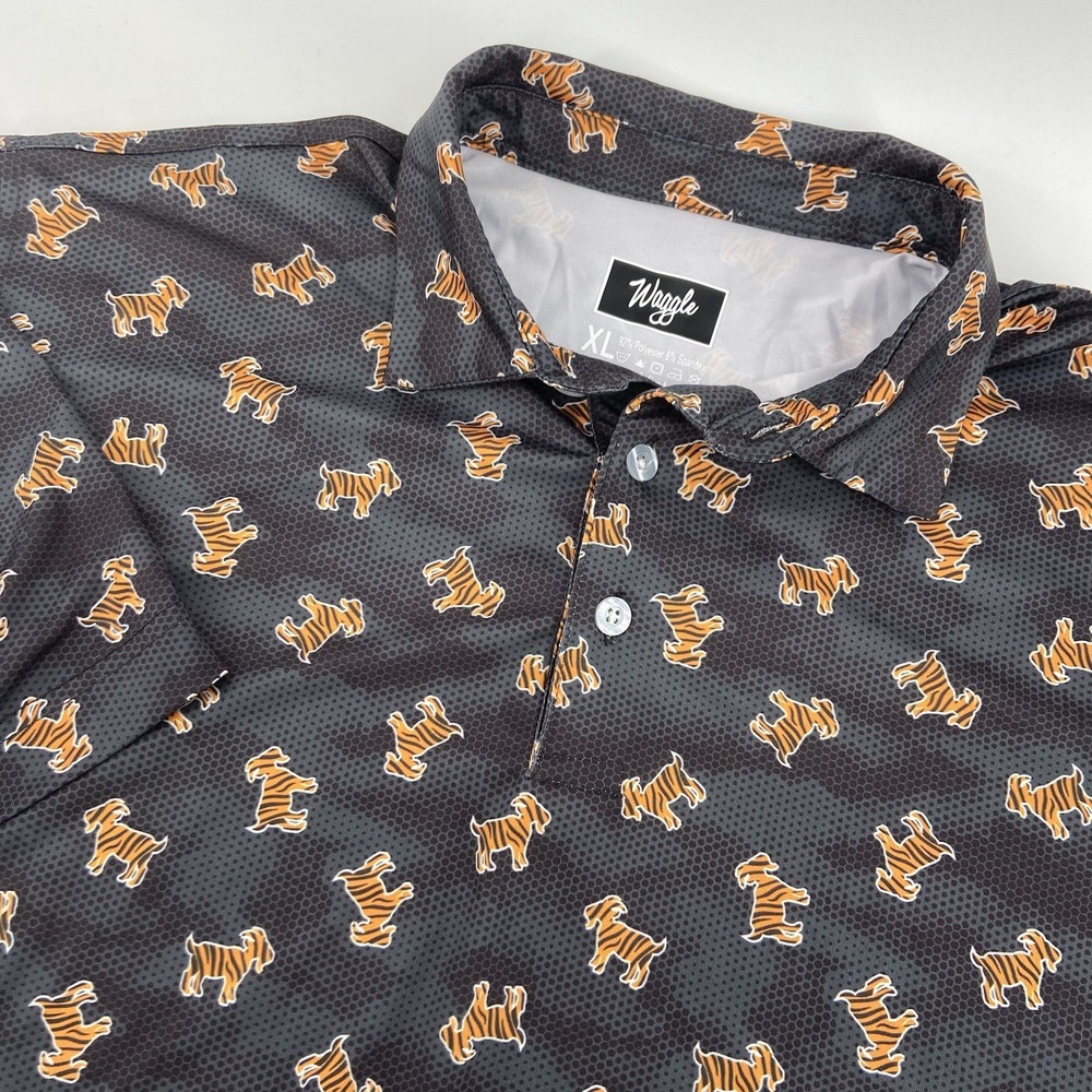 Waggle Shirt Mens XL‎ Gray Golf Goats Tiger Stripe Performance Stretch